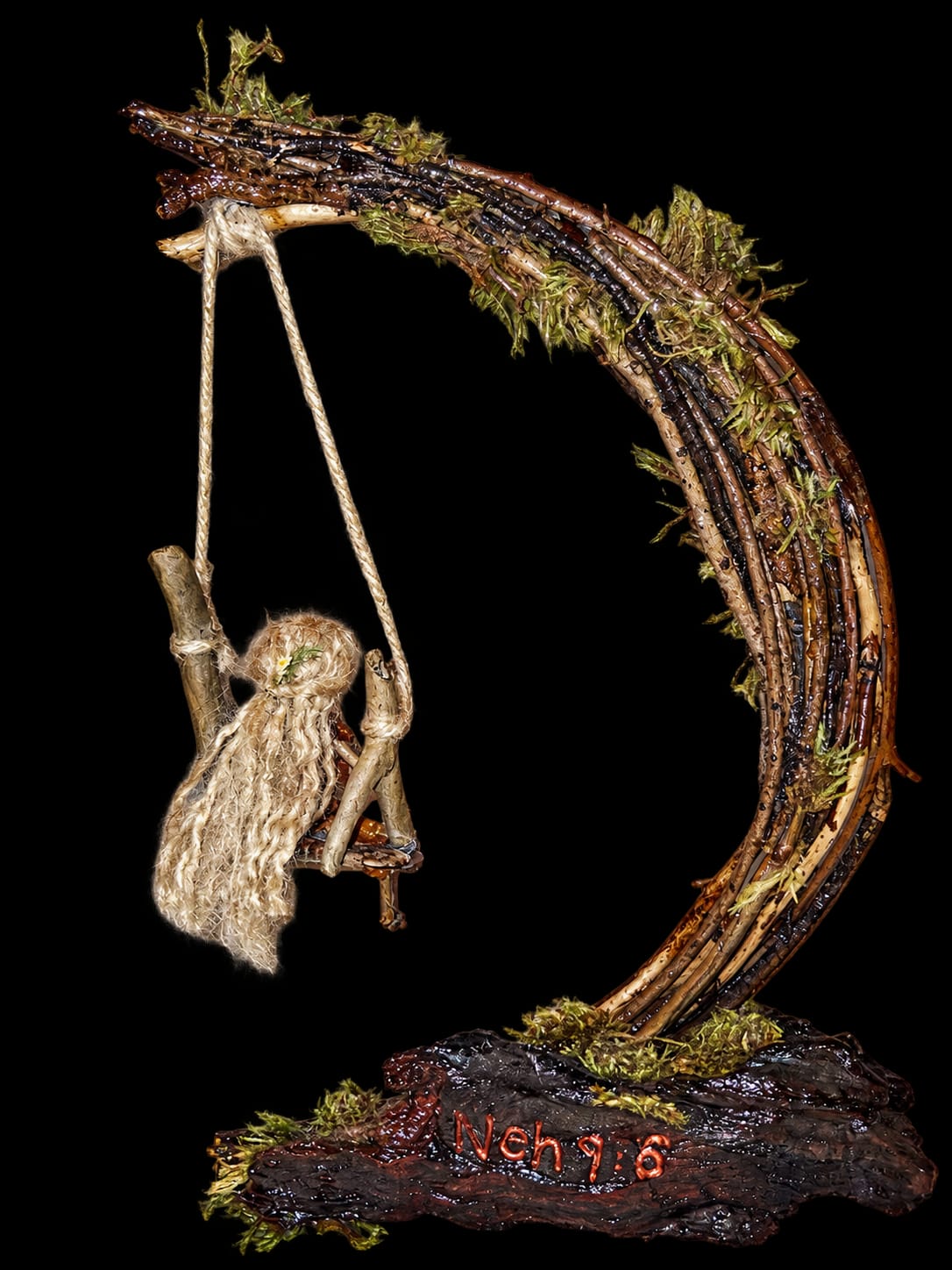 A closer look at Millie’s handmade wooden swing and natural details